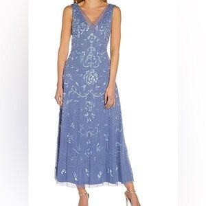 Adrianna Papell Blue Embroidered Dress